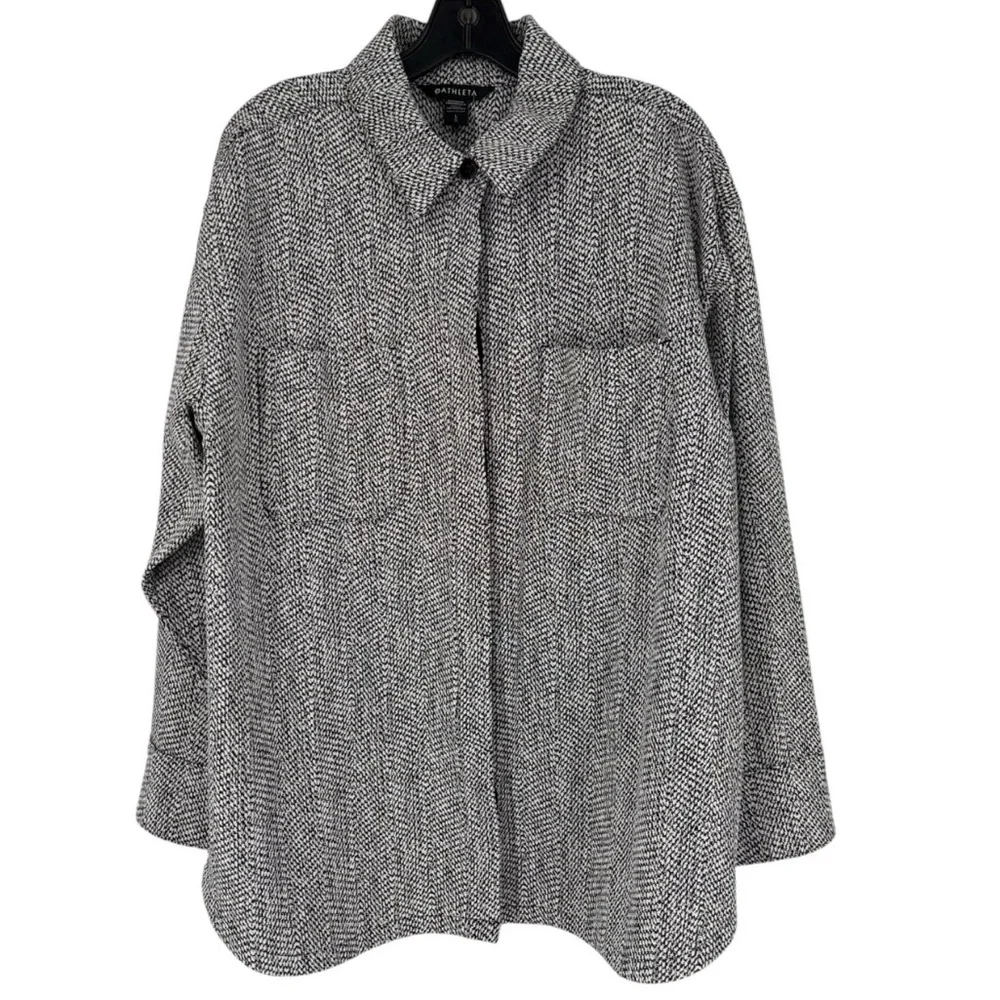 Athleta Braiden Black and White Textured Patterned Shirt Jacket - Picture 5 of 10